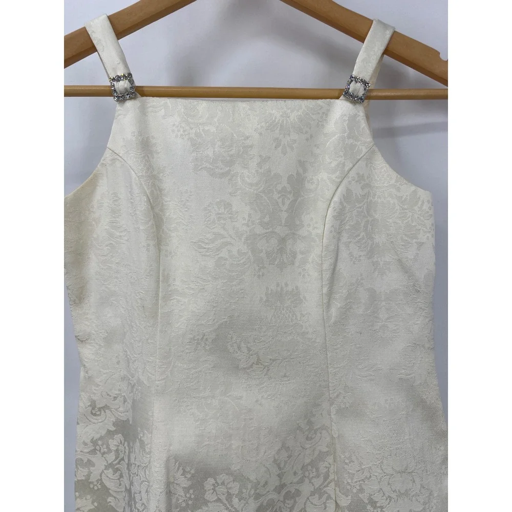 Jessica McClintock Girls 12 Vintage Cream‎ Brocade Formal Dress Rhinestone Party